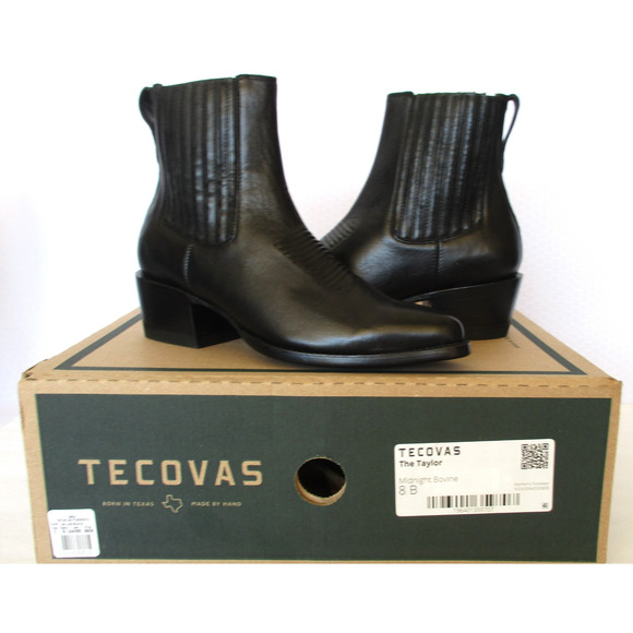 New TECOVAS The Taylor Black Leather Chelsea Ankle Boots Women's Sz 8 - Picture 1 of 9